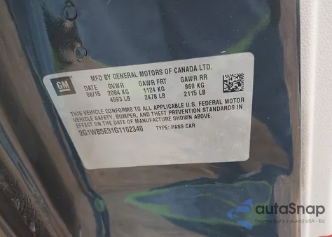 2016 Chevrolet Impala Limited Lt from USA, damaged, VIN 2G1WB5E31G1102340